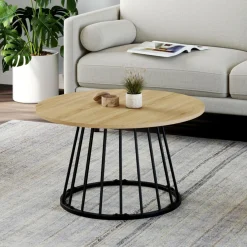 IDMarket Table basse industrielle ronde 70 cm bois et métal* Meubles Bas|Salon Complet