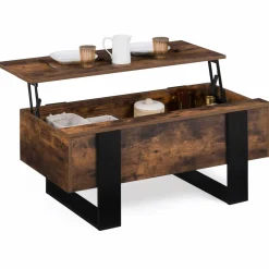 IDMarket Table basse industrielle relevable bois effet vieilli et noir* Meubles En Bois|Collection Design