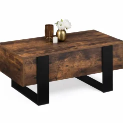 IDMarket Table basse industrielle relevable bois effet vieilli et noir* Meubles En Bois|Collection Design