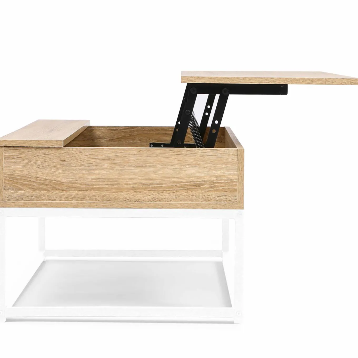 IDMarket Table basse industrielle blanche et bois avec plateau relevable* Collection Industrielle|Salon Complet