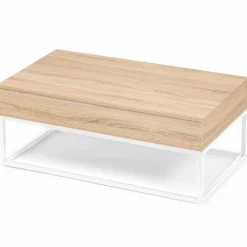 IDMarket Table basse industrielle blanche et bois avec plateau relevable* Collection Industrielle|Salon Complet