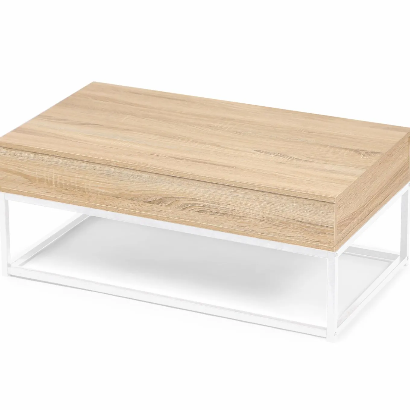 IDMarket Table basse industrielle blanche et bois avec plateau relevable* Collection Industrielle|Salon Complet