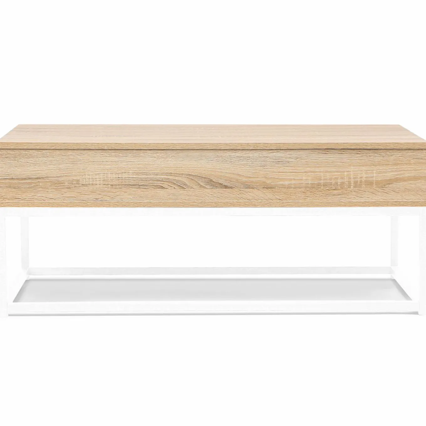 IDMarket Table basse industrielle blanche et bois avec plateau relevable* Collection Industrielle|Salon Complet