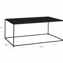IDMarket Table basse métal noir mat 113 cm* Meubles Noirs|Collection Métal
