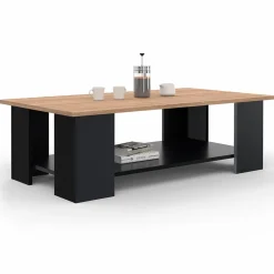 IDMarket Table basse noire avec plateau façon hêtre rectangulaire* Collection Design|Collection Contemporaine