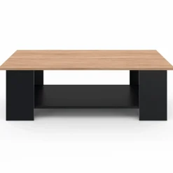 IDMarket Table basse noire avec plateau façon hêtre rectangulaire* Collection Design|Collection Contemporaine