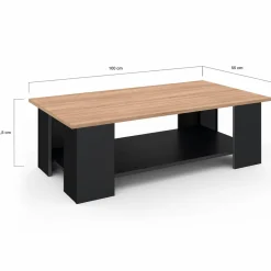 IDMarket Table basse noire avec plateau façon hêtre rectangulaire* Collection Design|Collection Contemporaine