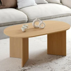 IDMarket Table basse ovale 110 cm bois effet hêtre* Meubles En Bois|Tables Basses