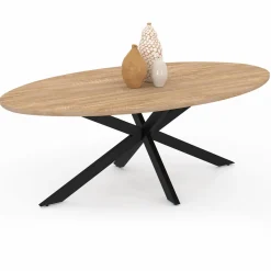 IDMarket Table basse ovale bois et métal noir avec pied araignée* Tables Basses|Salon Complet