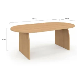 IDMarket Table basse ovale pied central bois effet hêtre 110 cm* Meubles En Bois|Tables Basses