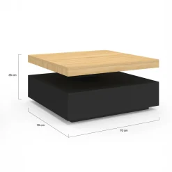 IDMarket Table basse pivotante carrée bois et noire* Tables Basses