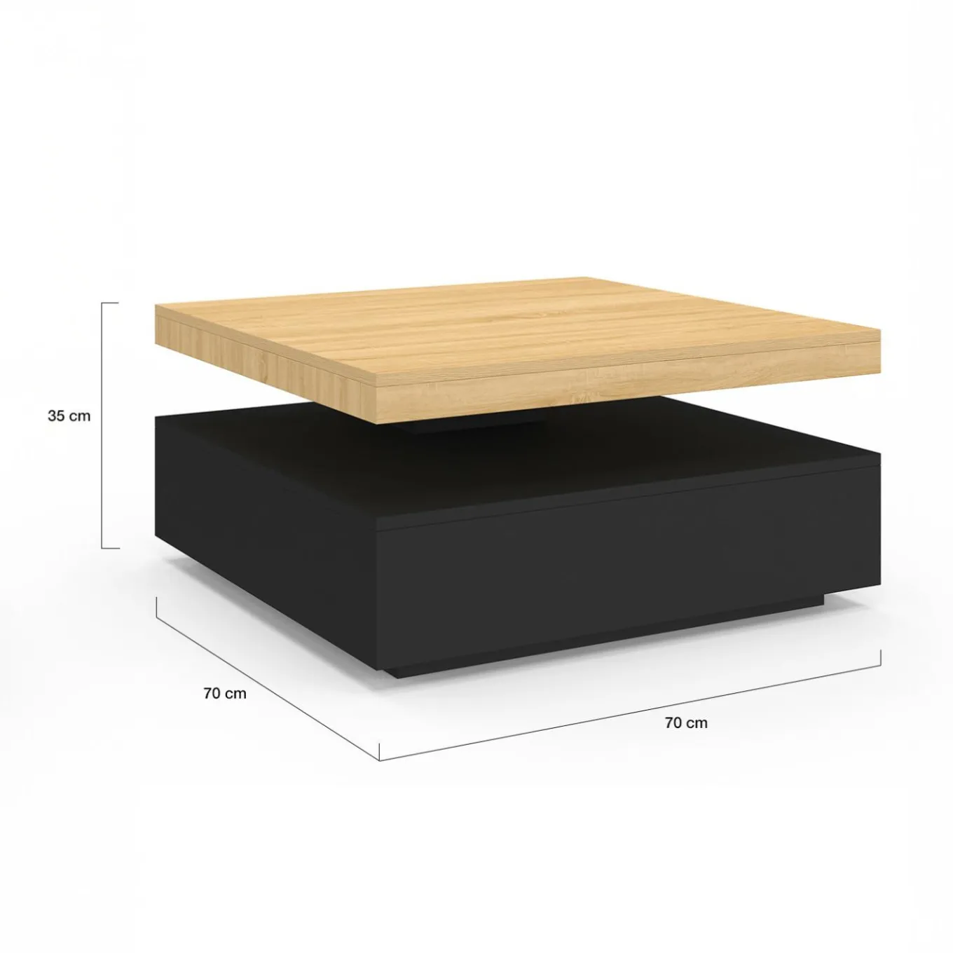 IDMarket Table basse pivotante carrée bois et noire* Tables Basses