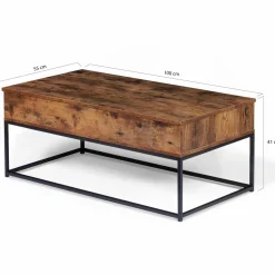 IDMarket Table basse plateau relevable effet bois vieilli et pieds métal* Meubles Bas|Collection Vintage