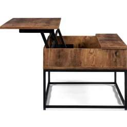 IDMarket Table basse plateau relevable effet bois vieilli et pieds métal* Meubles Bas|Collection Vintage