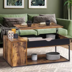 IDMarket Table basse plateau relevable style industriel effet bois vieilli* Collection Vintage|Collection Industrielle