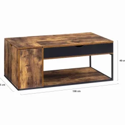 IDMarket Table basse plateau relevable style industriel effet bois vieilli* Collection Vintage|Collection Industrielle