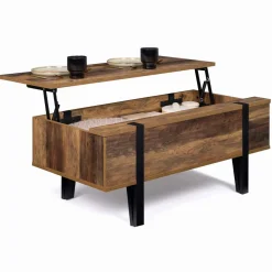 IDMarket Table basse plateau relevable bois foncé pied épingle* Meubles En Bois|Collection Vintage