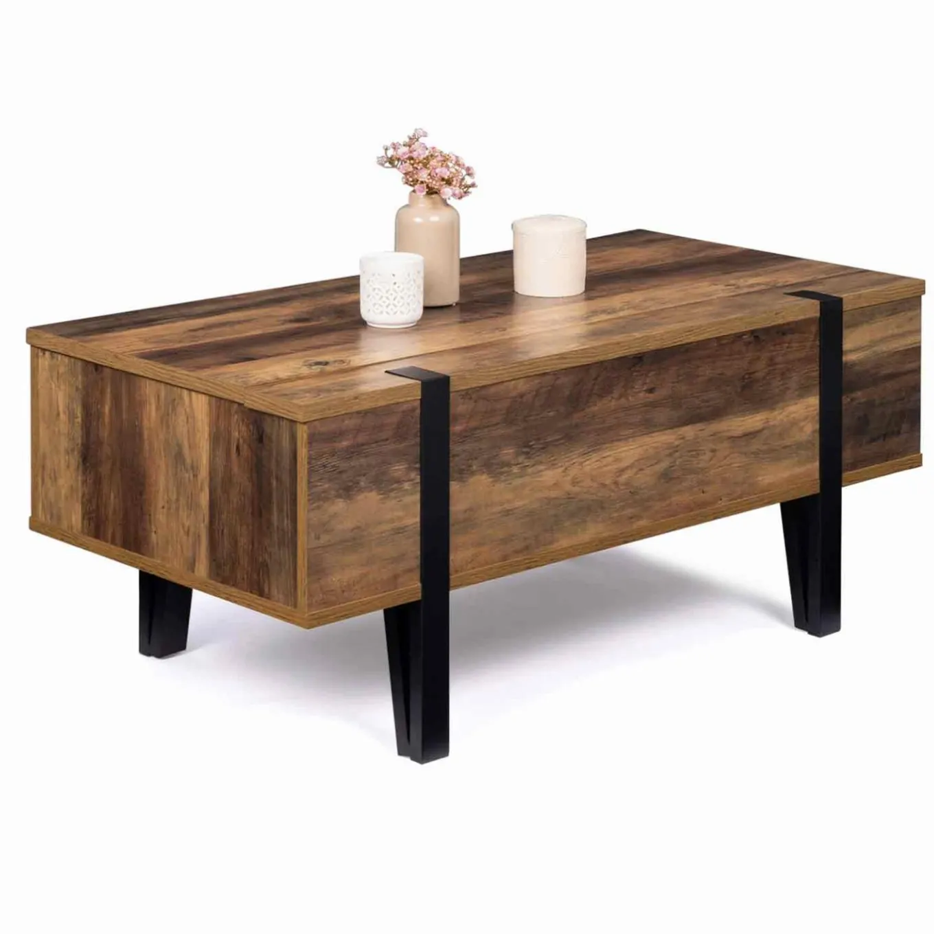 IDMarket Table basse plateau relevable bois foncé pied épingle* Meubles En Bois|Collection Vintage