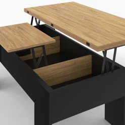 IDMarket Table basse plateau relevable rectangulaire bois noir et imitation hêtre* Tables Basses|Salon Complet