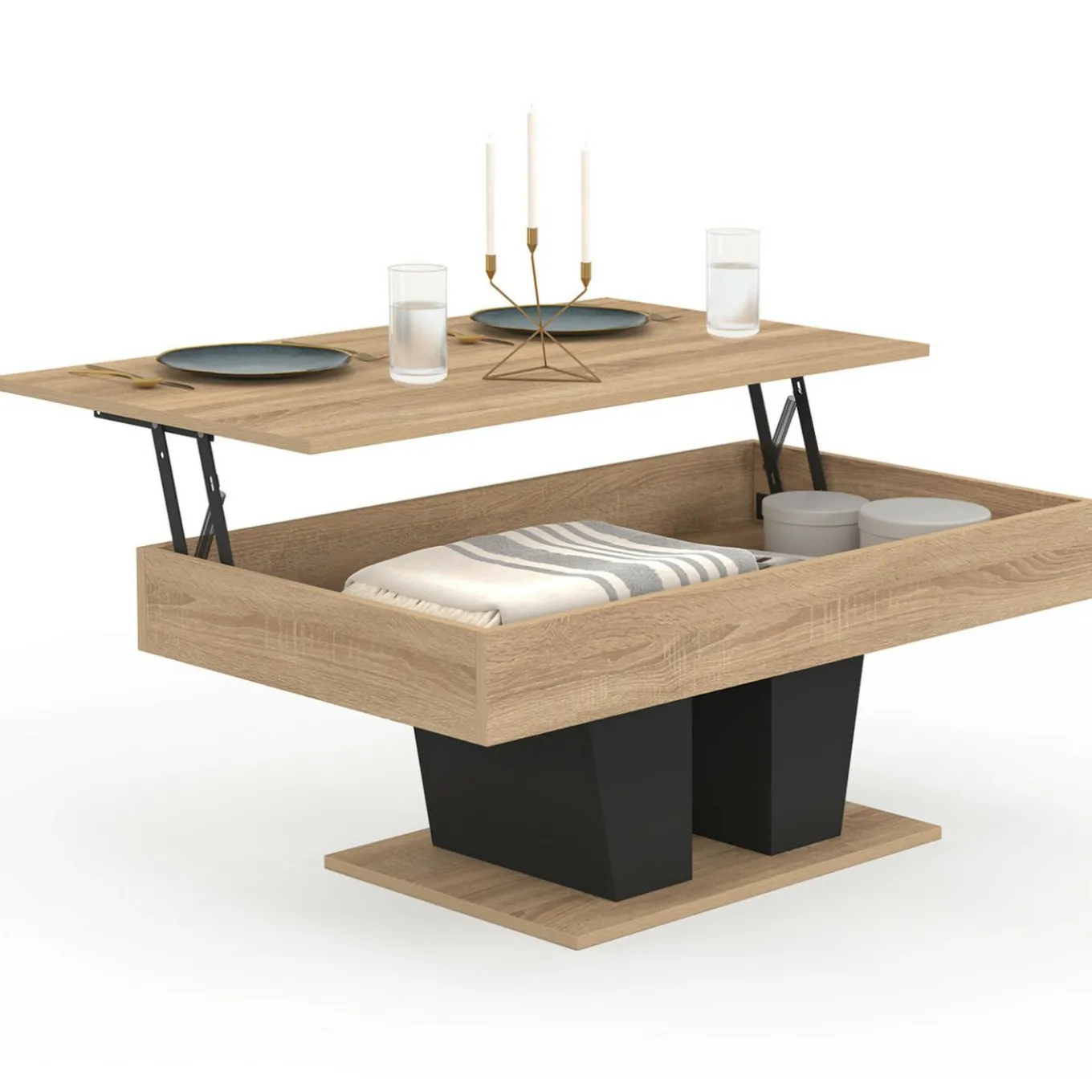 IDMarket Table basse plateau relevable rectangulaire bois et noir* Meubles Noirs|Meubles En Bois