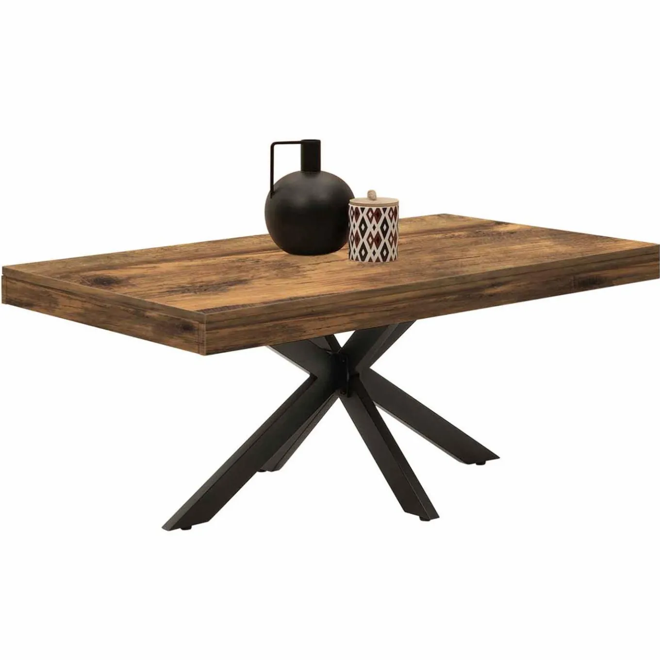 IDMarket Table basse rectangle pied araignée bois foncé et noir* Collection Vintage|Salon Complet