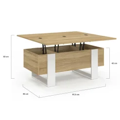 IDMarket Table basse rectangulaire relevable convertible en table à manger bois et blanc* Tables Basses|Salon Complet