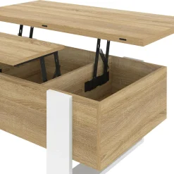 IDMarket Table basse rectangulaire relevable convertible en table à manger bois et blanc* Tables Basses|Salon Complet