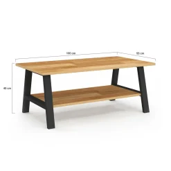 IDMarket Table basse rectangulaire 100 cm double plateau bois et noir* Tables Basses|Salon Complet