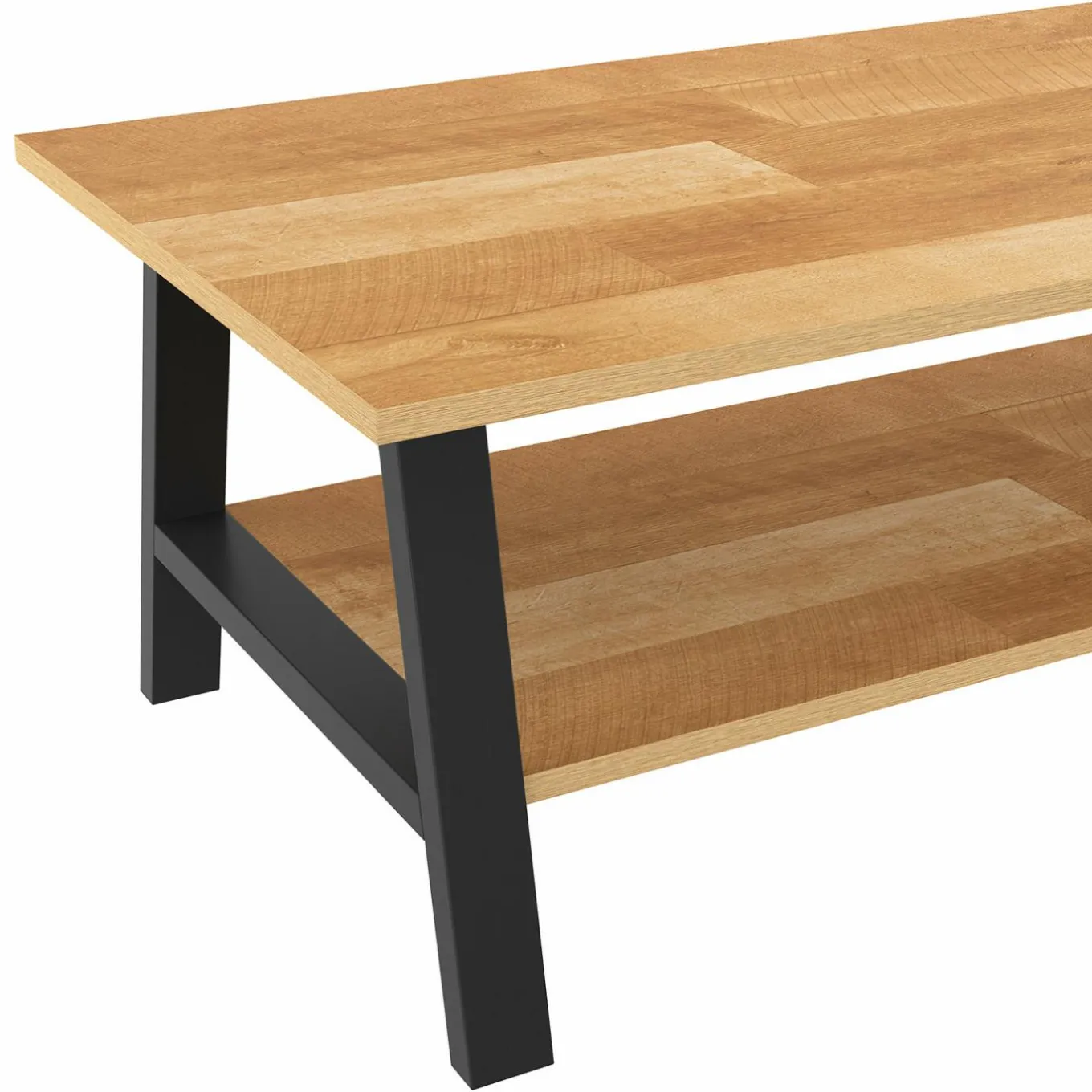 IDMarket Table basse rectangulaire 100 cm double plateau bois et noir* Tables Basses|Salon Complet