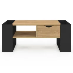 IDMarket Table basse rectangulaire avec tiroir bois noir et façon hêtre* Collection Contemporaine|Tables Basses