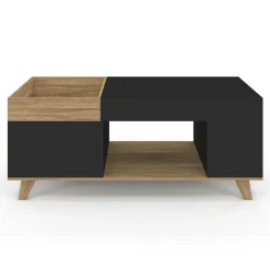 IDMarket Table basse rectangulaire plateau relevable bois et noir plateau amovible avec coffre* Meubles En Bois|Collection Moderne