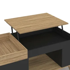 IDMarket Table basse rectangulaire plateau relevable bois et noir plateau amovible avec coffre* Meubles En Bois|Collection Moderne