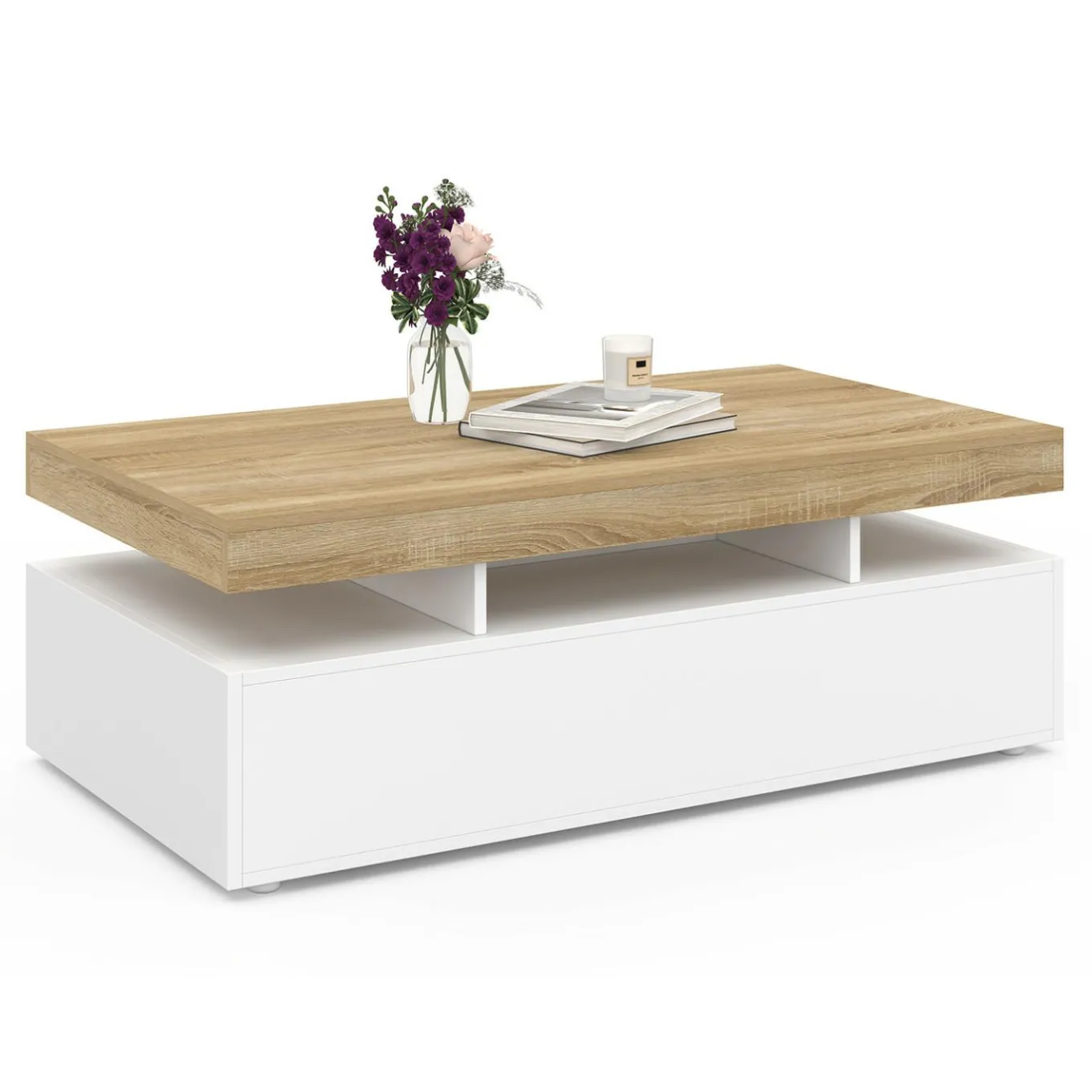 IDMarket Table basse rectangulaire 2 tiroirs blanc* Meubles Tiroirs|Meubles Blancs