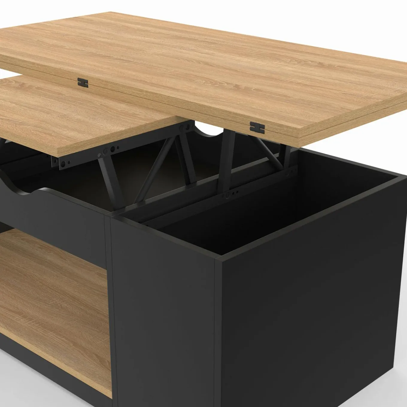 IDMarket Table basse rectangulaire convertible en table à manger noire et façon hêtre* Tables Basses|Collection Moderne