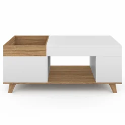 IDMarket Table basse rectangulaire bois et blanc plateau relevable et coffre* Meubles En Bois|Collection Moderne