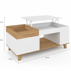IDMarket Table basse rectangulaire bois et blanc plateau relevable et coffre* Meubles En Bois|Collection Moderne