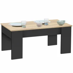 IDMarket Table basse rectangulaire relevable bois noir et imitation hêtre* Collection Design|Salon Complet