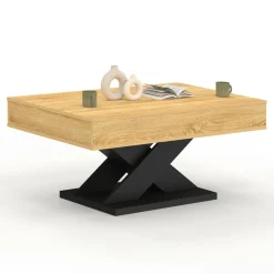 IDMarket Table basse rectangulaire plateau relevable pied noir* Collection Design|Collection Contemporaine