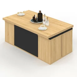 IDMarket Table basse rectangulaire double plateau relevable avec poufs bois et noir convertible en table à manger* Collection Moderne|Salon Complet