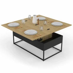 IDMarket Table basse rectangulaire industrielle relevable et convertible pour manger* Meubles Bas|Salon Complet