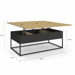 IDMarket Table basse rectangulaire industrielle relevable et convertible pour manger* Meubles Bas|Salon Complet