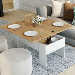 IDMarket Table basse rectangulaire double plateau relevable bois imitation hêtre* Collection Design|Collection Moderne