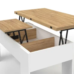 IDMarket Table basse rectangulaire double plateau relevable bois imitation hêtre* Collection Design|Collection Moderne