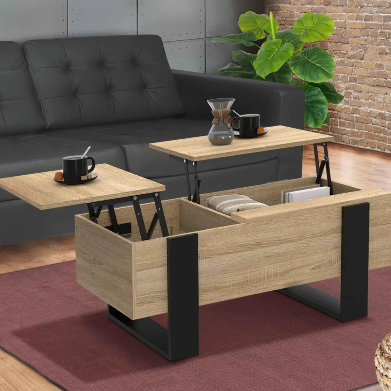 IDMarket Table basse relevable 2 plateaux bois et noir* Tables Basses|Collection Moderne