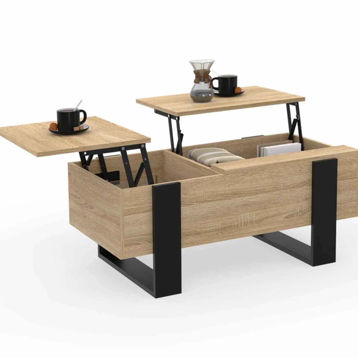 IDMarket Table basse relevable 2 plateaux bois et noir* Tables Basses|Collection Moderne