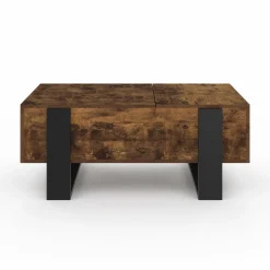 IDMarket Table basse relevable 2 plateaux bois effet vieilli et noir* Collection Vintage|Tables Basses