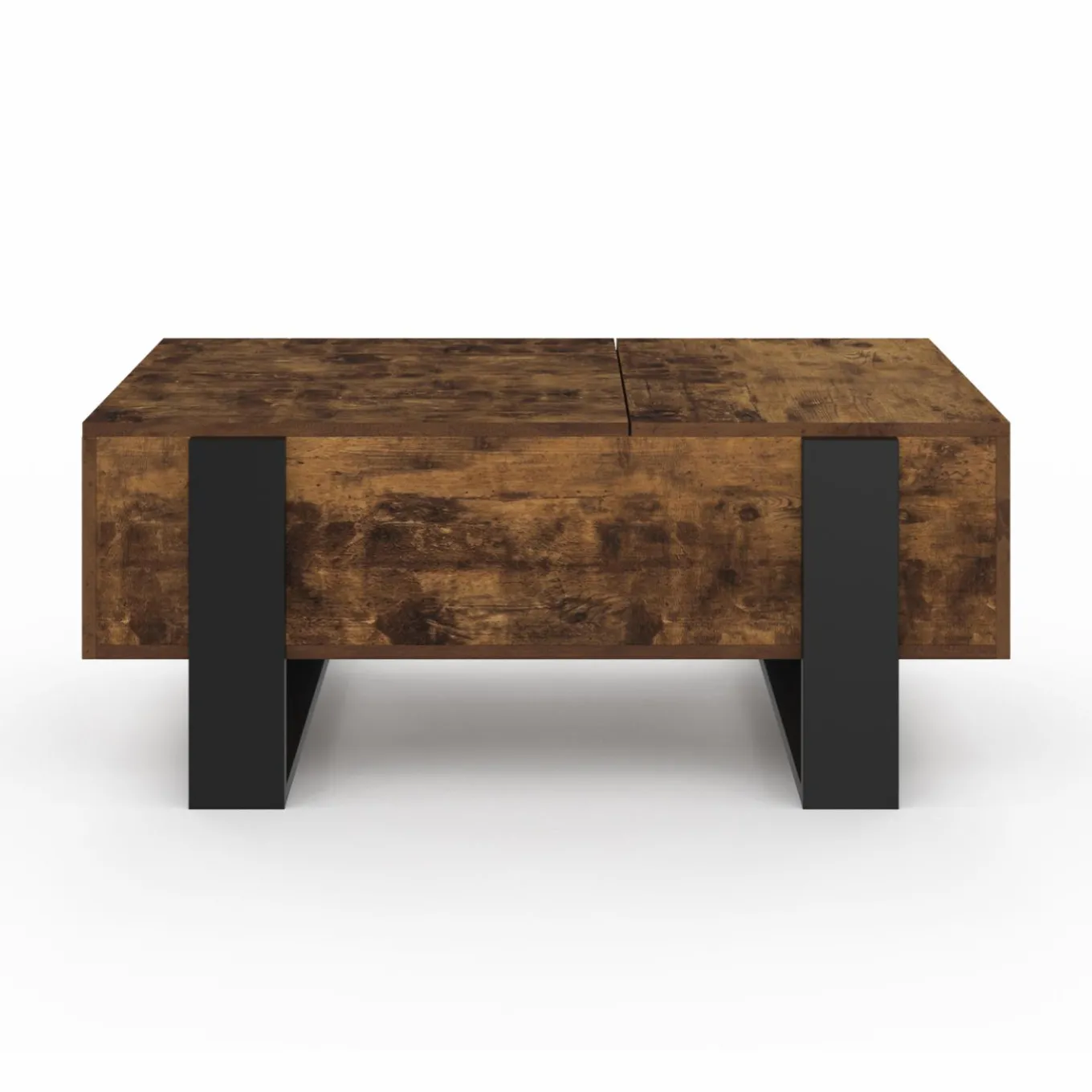 IDMarket Table basse relevable 2 plateaux bois effet vieilli et noir* Collection Vintage|Tables Basses