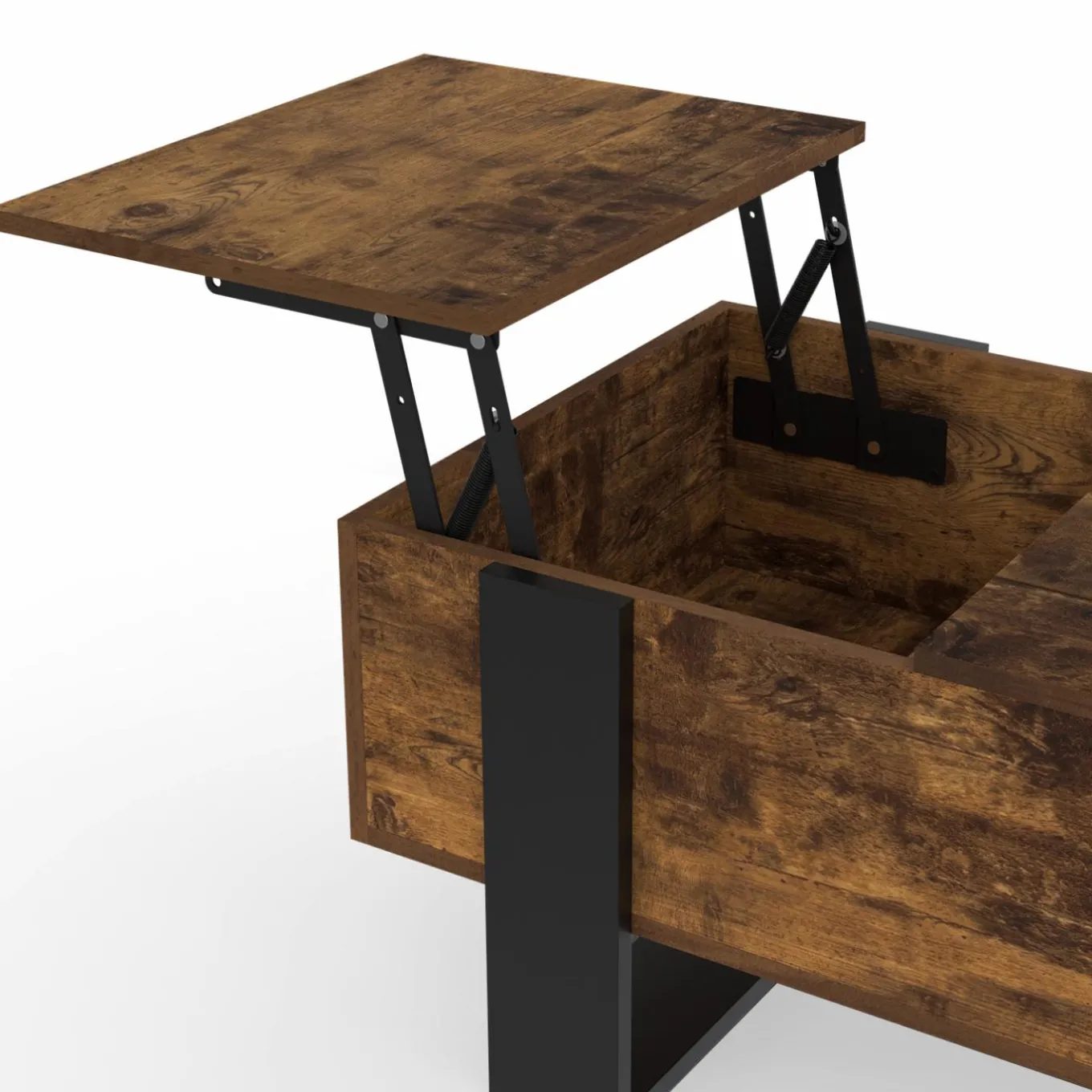 IDMarket Table basse relevable 2 plateaux bois effet vieilli et noir* Collection Vintage|Tables Basses