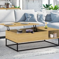 IDMarket Table basse relevable bois et métal avec rangements* Tables Basses