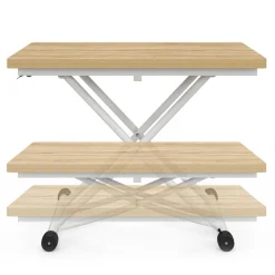 IDMarket Table basse relevable en table à manger industrielle avec plateau façon hêtre* Collection Design|Salon Complet